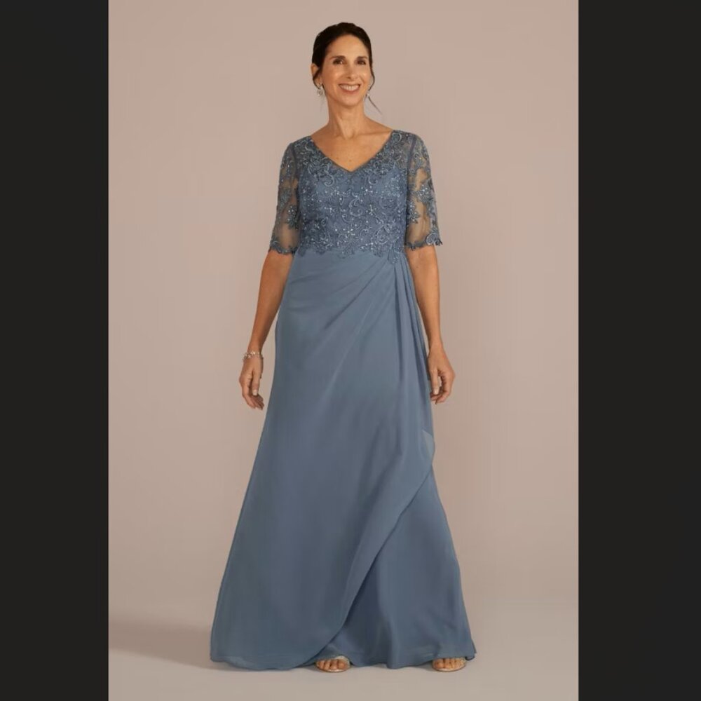 Oleg Cassini Chiffon and Lace Empire Waist Gown